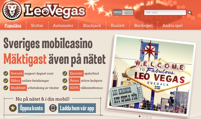 LeoVegas casino - nyöppnat och mobilt