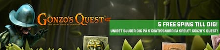 Gå till Unibet och hämta freespins på Gonzos Quest