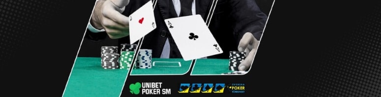 Person spelar poker-SM online hos unibet