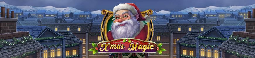 Logga till Xmas Magic slot med en snöklädd stad i bakgrunden