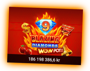 Skärmbild på Blazing Diamonds WowPot med 152 miljoner kronor
