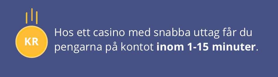 Information om att casino med snabba uttag betalar ut pengarna inom 1-15 minuter