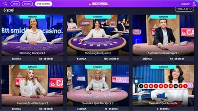 Exklusiva livebord i livecasinot