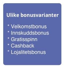 Liste over ulike bonusvarianter