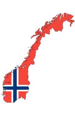 Kart over Norge i norske flaggets farger