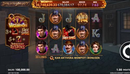 Skärmbild från Sherlock & Moriarty WowPot slot