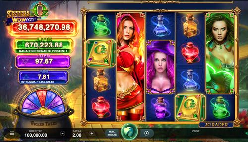 Skärmbild från Sisters of Oz WowPot slot