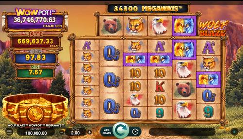 Skärmbild från Wolf Blaze WowPot Megaways slot