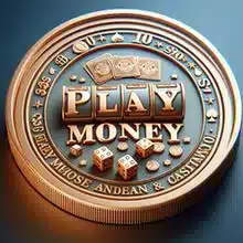 Mynt med texten "Play Money" som används för att spela casino med låtsaspengar