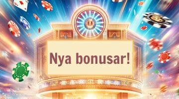 Casinomarker far omkring runt ett casino som har en skylt där det står "Nya bonusar"