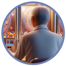 En man sitter och spelar på en Pachinko maskin