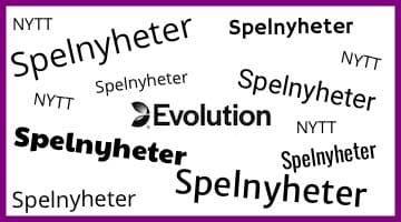 Bild på evolutions logga som omringas av orden "Spelnyheter" och "Nytt". All ramas in av en lila ram