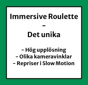 Lista med unika egenskaper för Immersive Roulette: Hög upplösning, olika kameravinklar, repriser i slow motion