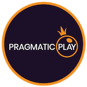 Logga för Pragmatic Play i en cirkel med lila bakgrund och orange ram.