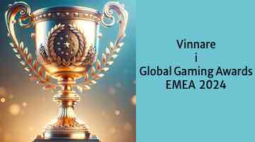 Bild på en pokal i strålkastarljus. Bredvid pokalen står texten "Vinnare i Global Gaming Awards EMEA 2024"