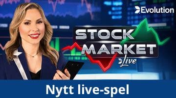 Bild på nya spelet Stock Market Live från LeoVegas. I bilden syns spelets logga intill en spelvärd