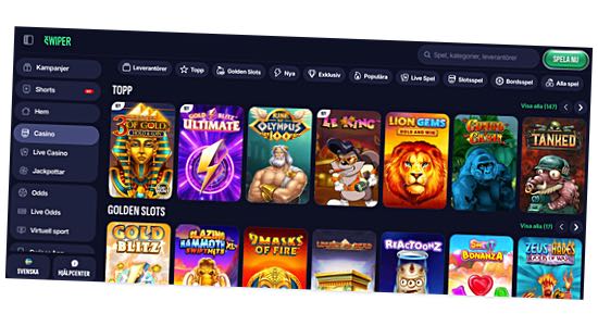 Bild på lobbyn med alla spel hos Swiper Casino