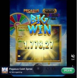 Bild på hur sloten Pegasus Cash Spree presenteras i Swipe-läget.