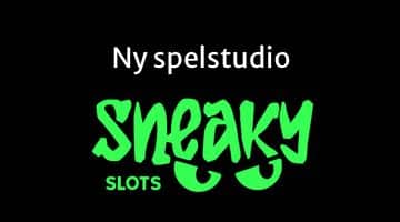 Loggan för Sneaky slots. Ovanför loggan står det "Ny spelstudio" i vit text