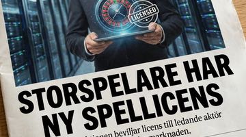 Rubrik på tidningsomslag "Storspelare har ny spellicens"