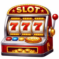 En teckning som föreställer en klassisk spelautomat med spak på sidan