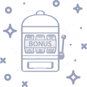 En illustration av en klassisk spelautomat i linjekonst-stil. På hjulen i mitten syns ordet