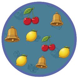 Rund bild med olika fruktsymboler som brukar synas i klassiska slots