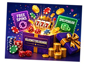 Bild som illustrerar ett välkomsterbjudande hos ett casino i form av ett bonuspaket som innehåller både bonuspengar och free spins.