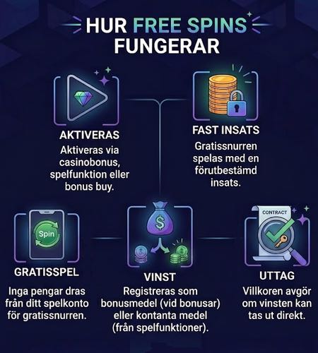 Infografik som visar hur free spins fungerar.