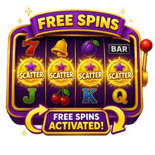 En illustration av en spelautomat där en spelare vunnit free spins genom att landa fyra scatters på hjulen.