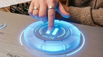 En person klickar på en stor paus-knapp. Bilden ska illustrera någon som tar en spelpaus.