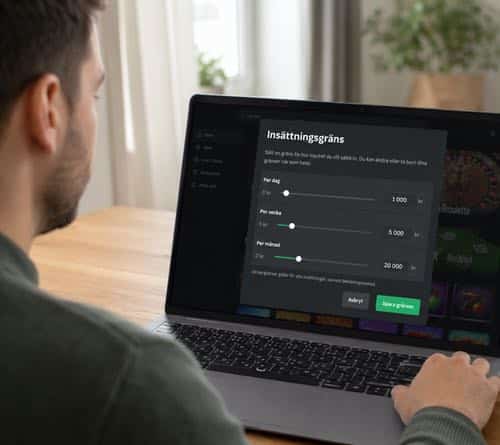 Spelare sitter vid datorn och ställer in insättningsgränsen på ett casino