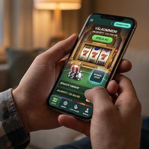En person besöker ett online casino i sin smartphone.