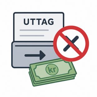 Illustration av ett nekat casinouttag med pengar, uttagssymbol och ett rött stopptecken.
