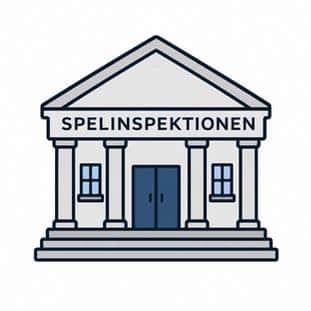 Tecknad symbol av en myndighetsbyggnad med texten Spelinspektionen.
