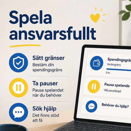 Illustration om ansvarsfullt spelande med tips om att sätta spelgränser, ta pauser och söka stöd