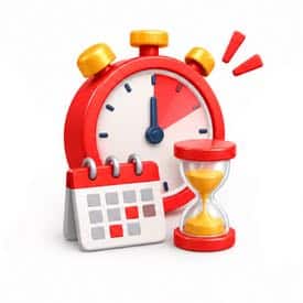 Illustrasjon som viser en vekkerklokke, en kalender og et timeglass som symboliserer at det finnes en tidsfrist for å oppfylle omsetningskravet.